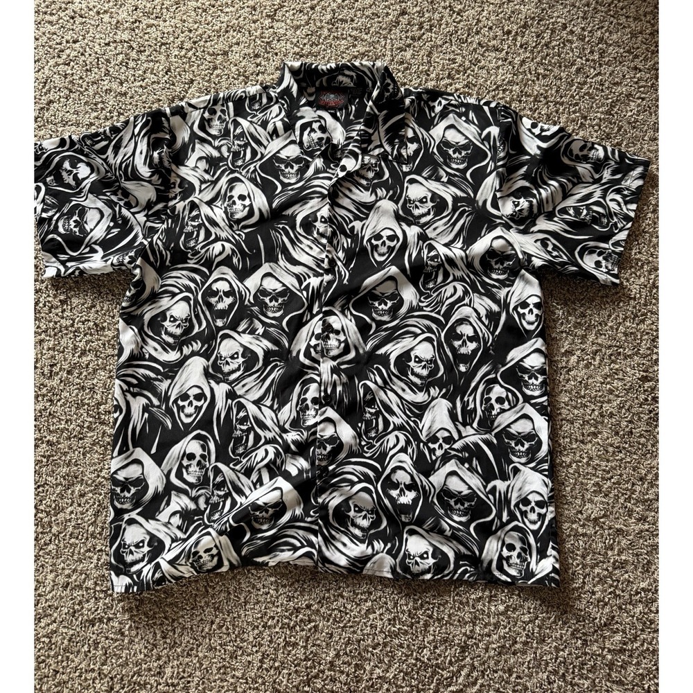 Dragonfly Roadhouse Men's Buttondown XXL Y2K Skulls Graphic Rockabilly Biker